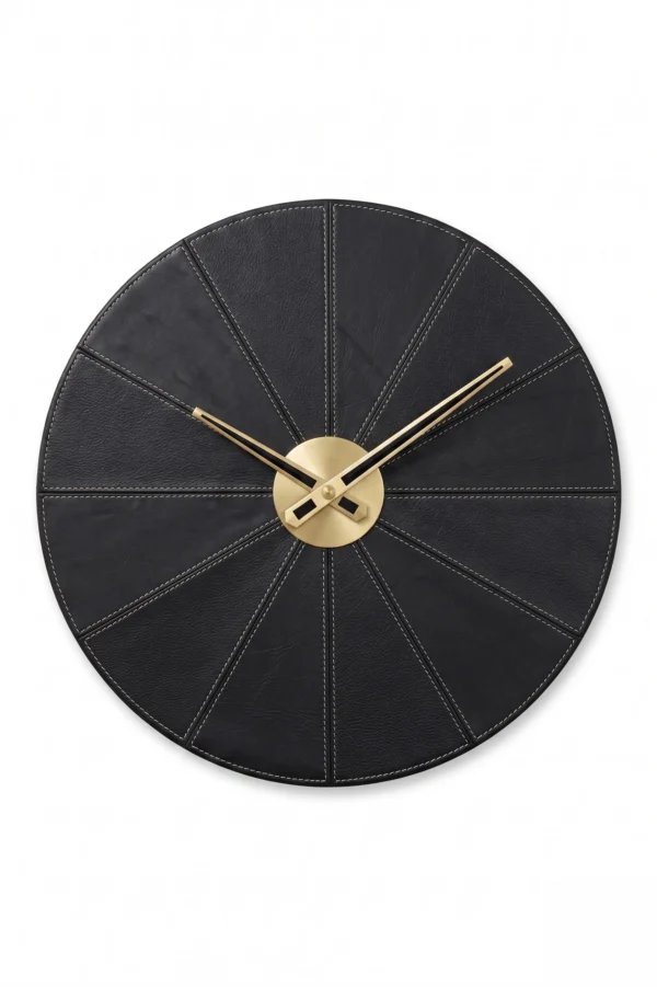 Seam Segment Leather Wall Clock | Handcrafted Luxury Gold Decor
